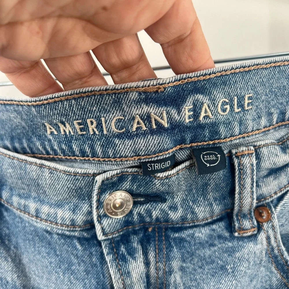 American‎ Eagle AEO highest rise baggy straight leg distressed jeans boho 16